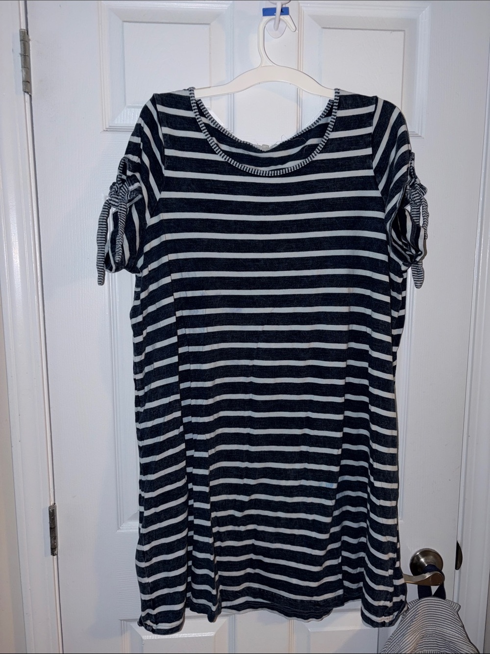 Blue and white striped dress